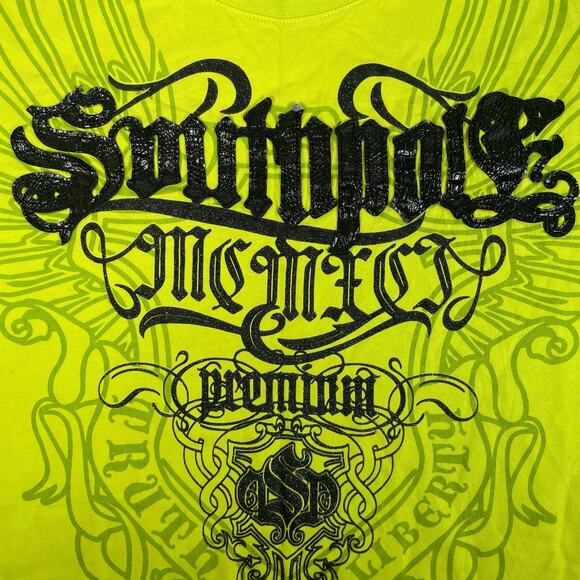 Vintage SouthPole Men's Shirt Size 4XL Y2k Black Spell Out Embellished YllwGreen - Picture 4 of 9